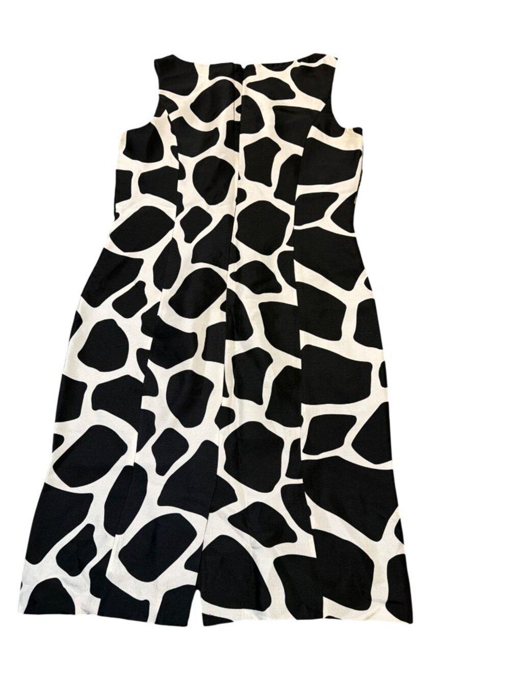 Talbots Black White Giraffe Cow Print Pure Silk Sheath Dress Sleeveless Size 8 - Picture 3 of 4